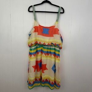 Lucy Diamonds Women 2X Plus Geometric Tribal Print Chiffon Mini Dress Multicolor
